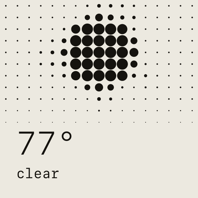 the small widget: 77°, clear, and the sun in dots